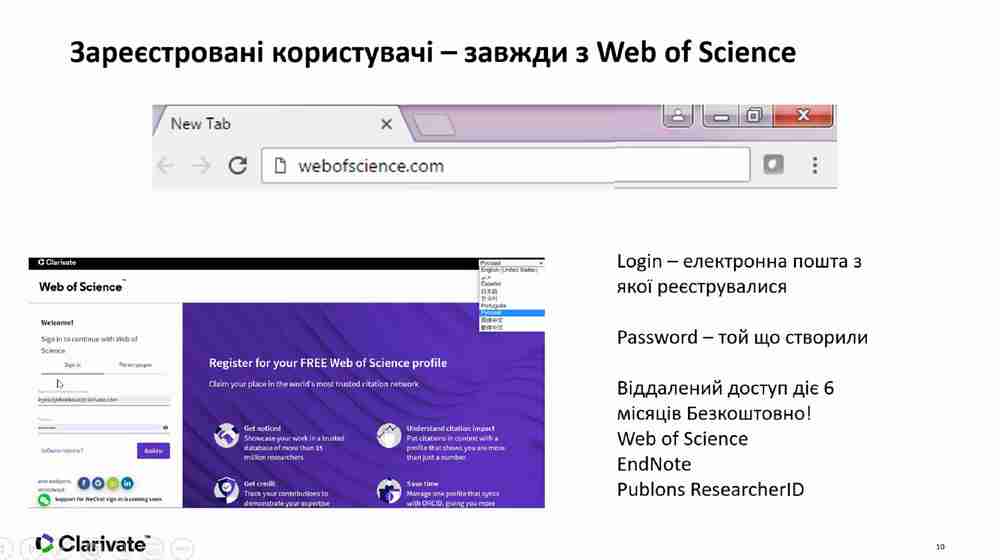 участь у онлайн вебінарі «Web of Science Core Collection